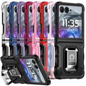 For Motorola Razr 2024 2025 Case Defender Metal Ring Magnetic Kickstand Cover