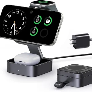 3 in 1 Wireless Charging Station for Apple Devices, Magnetic Foldable Travel Fas